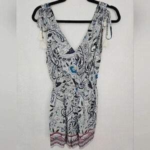Bebop Paisley Print Smocked Waist Tassel Tie Romper‎ Women's Size S
